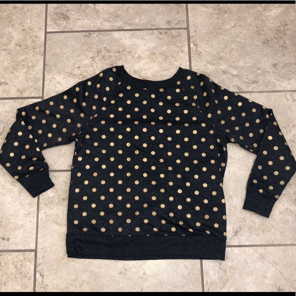 Lightweight Gray and Metallic Gold Polka Dot Sweatshirt